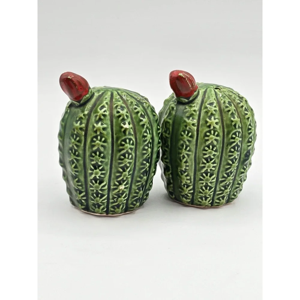 Cactus Salt and Pepper Shaker red flower ceramic vintage southwest‎ 3